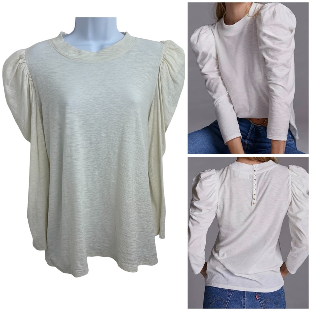 Nation LTD Zeta Top in Cream  100%  Pima Cotton Puff Sleeves Shirt Luxury Sz XL